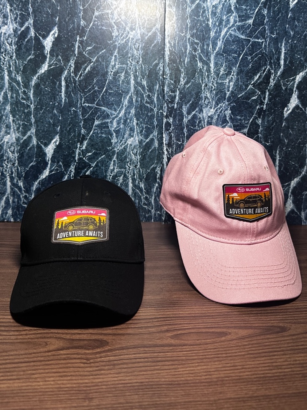 Subaru 'Adventure Awaits' Patch Baseball Cap - Black+Pink - Set of 2